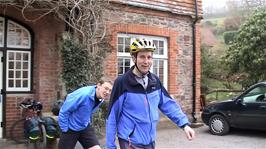 Michael and Oliver prepare to leave Exford Youth Hostel